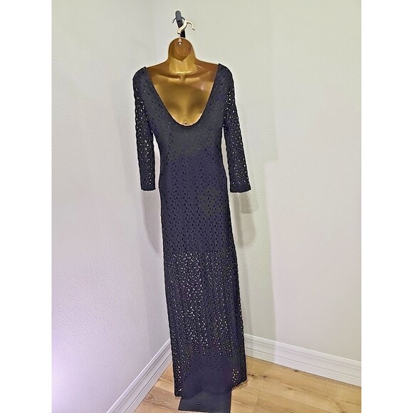 Mimi Chica Black Crochet Maxi Dress Womens M Witch Whimsygoth Sheer Fairy Grunge - Picture 4 of 7